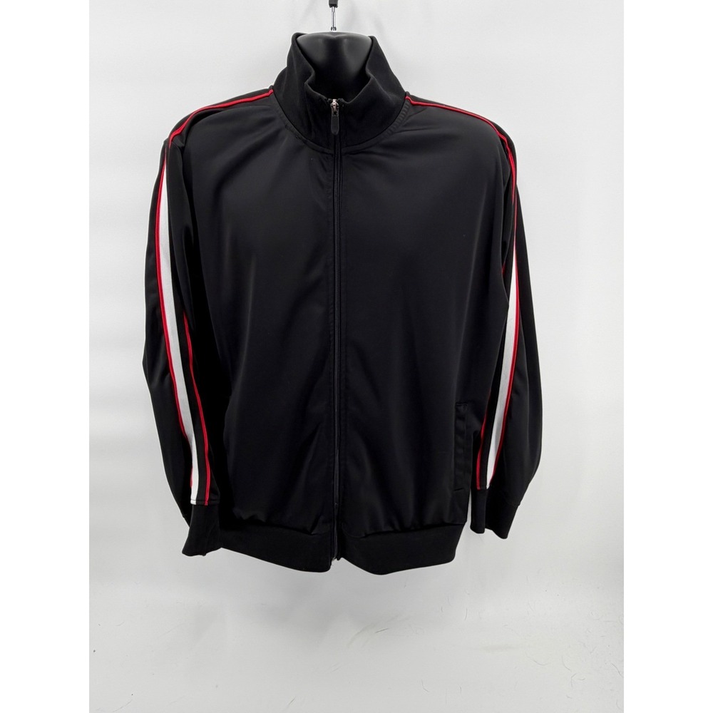 7Diamonds Track Jacket Mens XL Black Red White Stripe Apolo Full Zip Athletic